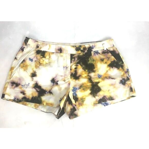 J Crew Watercolor Yellow Abstract Mini Shorts  Size 4 - Picture 1 of 3